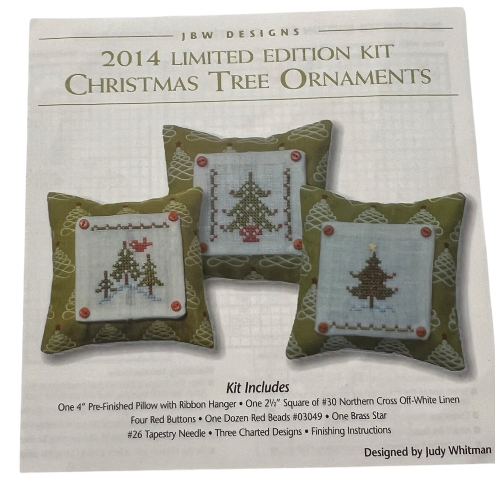 JBW Designs Cross Stitch Chart Only 2014 LE Christmas Tree Ornaments 1.75” Sq